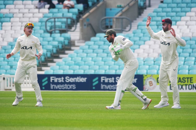 Ben Foakes (centre) with Ollie Pope and Dom Sibley (Photo: Mark Sandom)