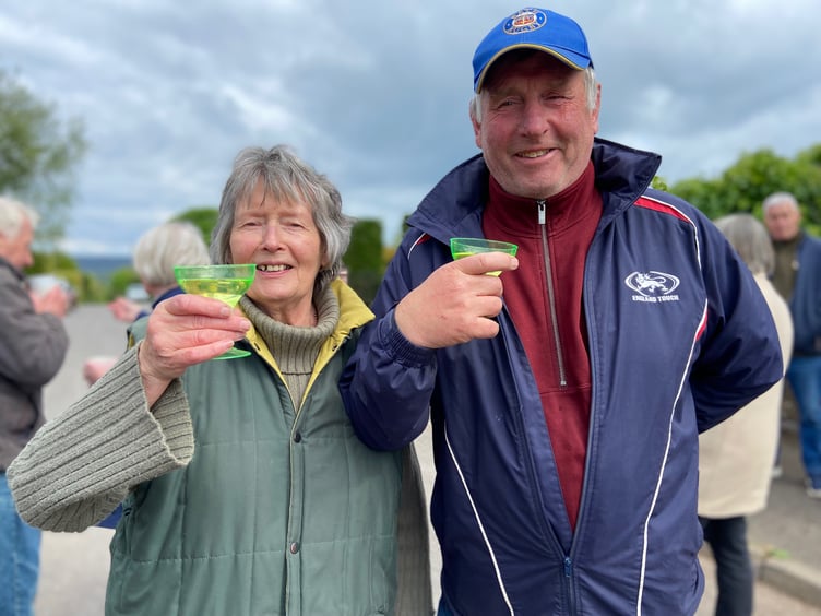 Residents in Cutcombe raise a glass to celebrate the 80th anniversary of VE Day. PHOTO: Leanna Coles.