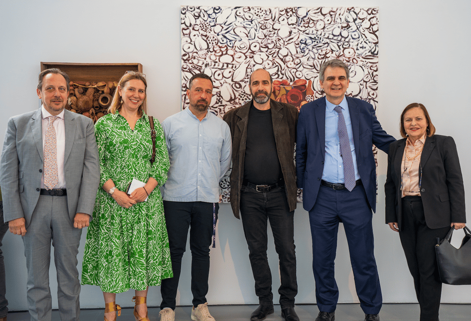 <p>At the opening of Stavros Kotsiréas' Silent Nature exhibition, from left, are Georgios Boutlas, Dr Loucia Manopoulou (curator), Prof Anastasios Maragiannis (UCA pro vice-chancellor), Stavros Kotsiréas, Yiannis Tsaousis and Mariana Varvarigou (Photos: Aisha Aslam Sipra and Saniya Farooq)</p>