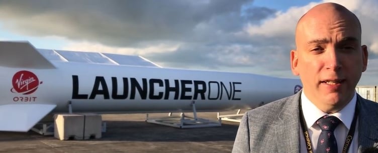 Cllr Louis Gardner pictured in front of the failed Launcherone rocket at Newquay's Spaceport while he was cabinet member for the economy
