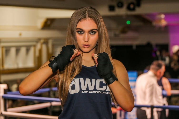 Rheanna Cartier pictured after taking part in Ultra White Collar Boxing event at the Empire Venue in Aldershot, Hampshire. A glamorous beauty queen swapped the catwalk for the boxing ring to fight in her first ever match and prove she's "more than her looks".  Rheanna Cartier, 21, was left a "shy and awkward" teenager after being bullied at school but had the last laugh by becoming an international bikini model. And now she's fought back against the bullies one step further after stepping into the boxing ring for her first ever fight.