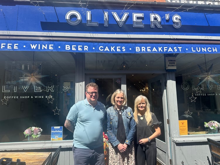 From left to right: Cllr Oliver Leach of Oliver’s Café, Melissa King of Marley Flowers and Sandy Capra of Rock n Shards — some of Haslemere traders fighting back against shoplifting