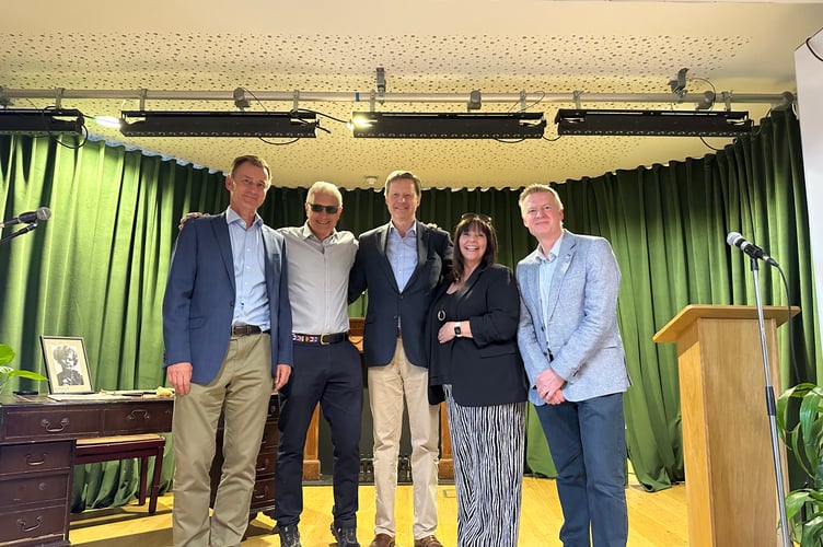 Left to right: MP Jeremy Hunt, school co-founder Larry Sullivan, philanthropist David Forbes-Nixon, Undershaw Headteacher Emma West, and MX Publishing director Steve Emecz
