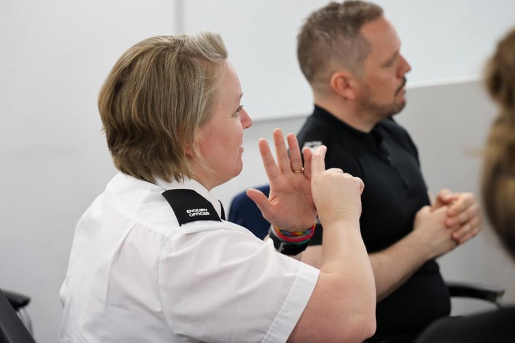 Hampshire Police officers partake in sign language training.