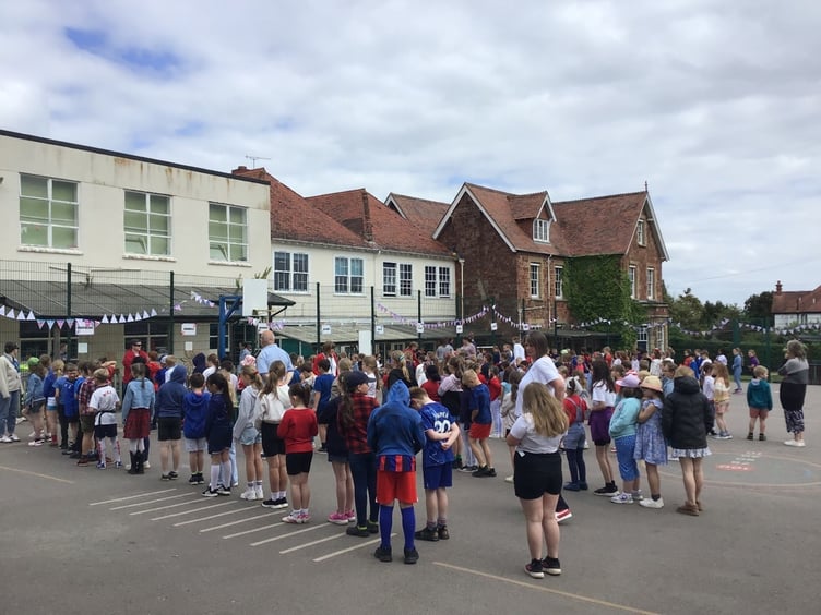 Minehead First School pupils took part in a national two-minute silence on the 80th anniversary of VE Day.