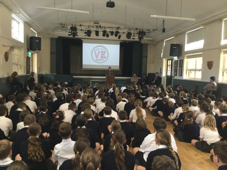 A Minehead Middle School assembly held for the 80th anniversary of VE Day.