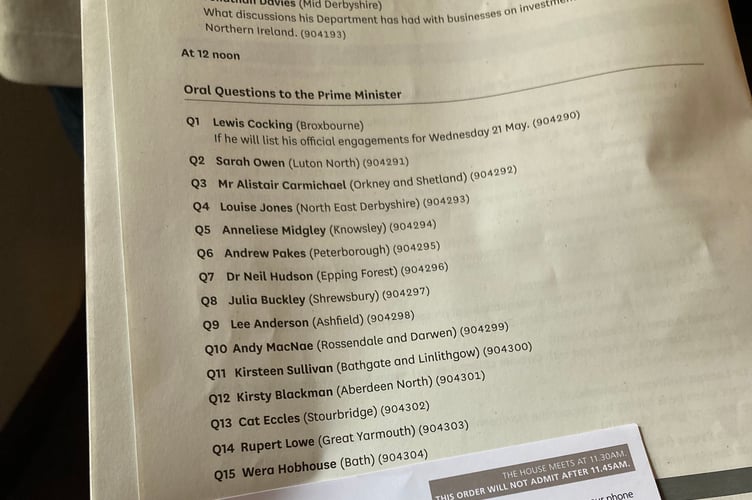 PMQs running order May 21
