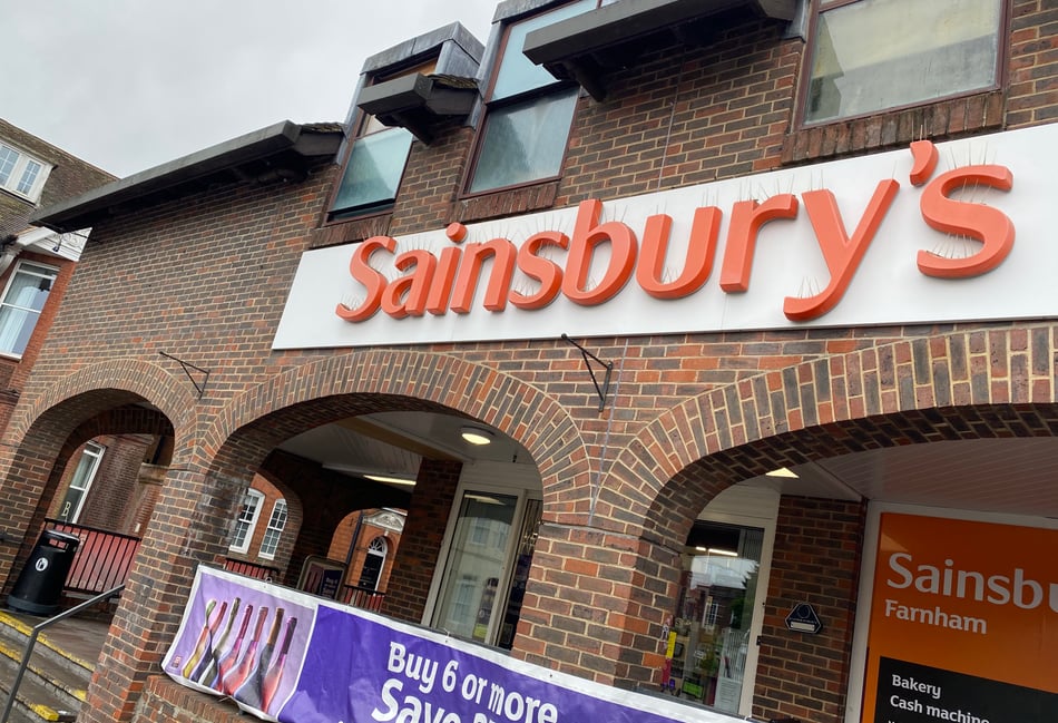 <p>The Sainsbury's unit on South Street, Farnham, is on the market along with an adjacent arcade</p>