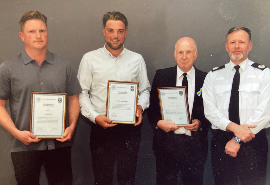 <p>Ed Oliver, Robert Boxall and David Higgins were commended by the Thames Valley and Hampshire Joint Operations Unit for their bravery in rescuing a man from a wreckage in Liphook last January. </p>