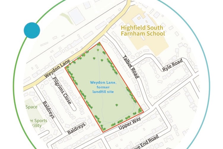 Map of the former landfill site in South Farnham.