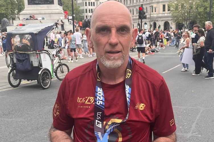 Dudley Walker having completed his first London Marathon