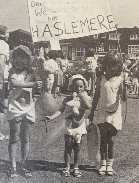 Protest to try to save Princess Margaret Maternity Unit, Haslemere High Street, July 7th 1984.