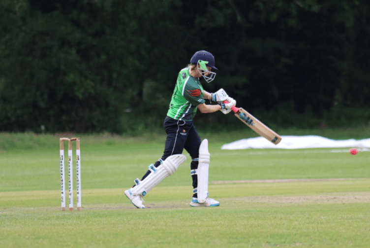 Georgie Russell hits the winning boundary for Petersfield Cricket Club's Ladies XI at Wessex Cricket Club, Bournemouth, June 7th 2025.