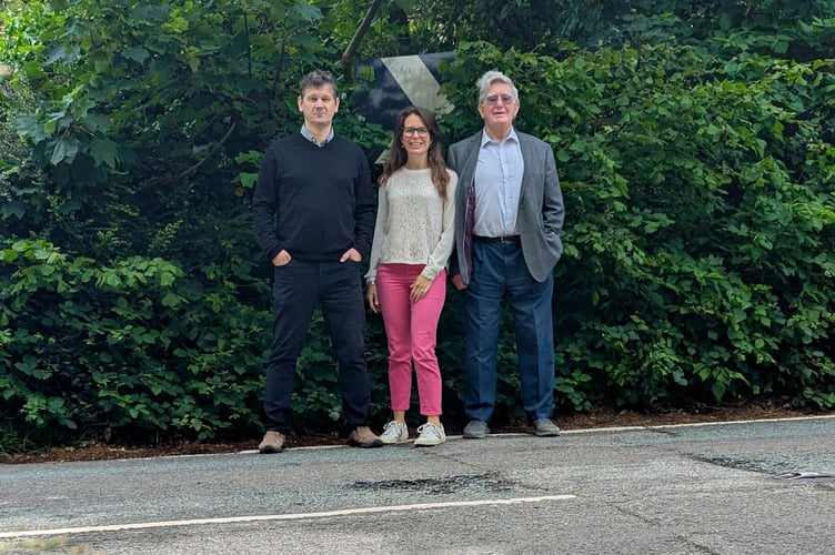 Local resident Roger Lowry, local campaigner Theresa Meredith-Hardy and Haslemere County Council John Robini on Petworth Road
