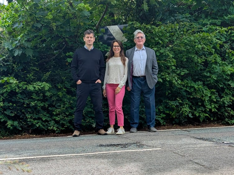 Local resident Roger Lowry, local campaigner Theresa Meredith-Hardy and Haslemere County Council John Robini on Petworth Road