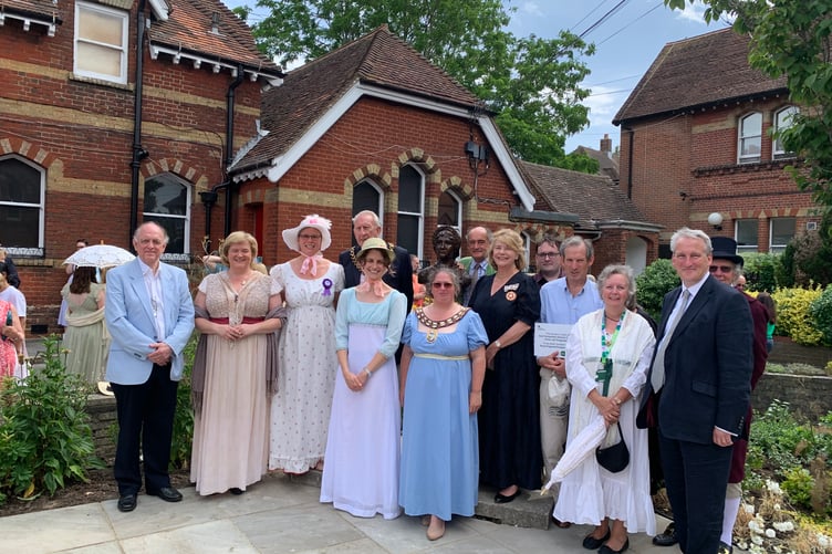 Alton and East Hampshire dignitaries at the Jane Austen statue unveiling.