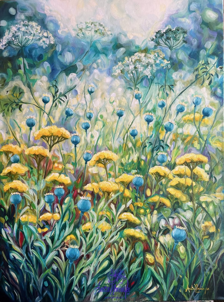 Consciousness- wild flower meadow painting by Anita Nowinska