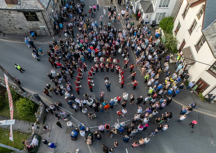 Camborne Town Band celebrate their victory in time-honoured fashion with a concert outside the Bugle Inn. (Picture: Paul Williams)