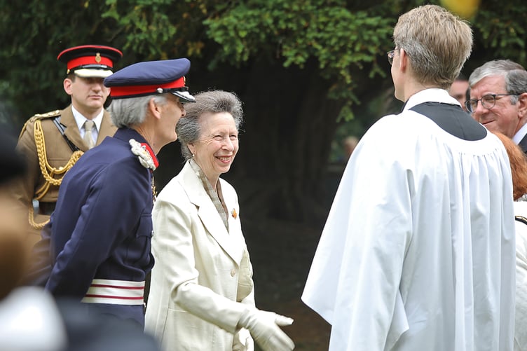 HRH the Princess Royal meets the rector of St Mary’s, Bramshott, the Rev Valentine Inglis-Jones, outside the church.