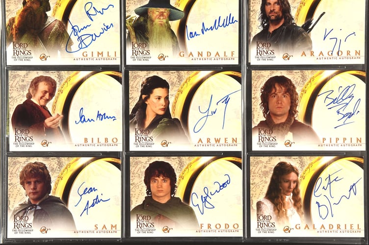 An extensive collection of autographed Lord of the Rings Topps cards.