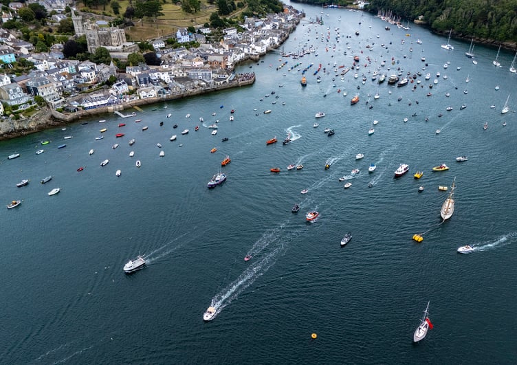 A large flotilla accompanied the lifeboat as the vessel departed from Fowey. (Picture: Paul Williams)
