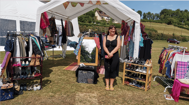 Hayley's clothes had something to suit just about everybody attending Roadwater's village fete. PHOTO Mary Coles.