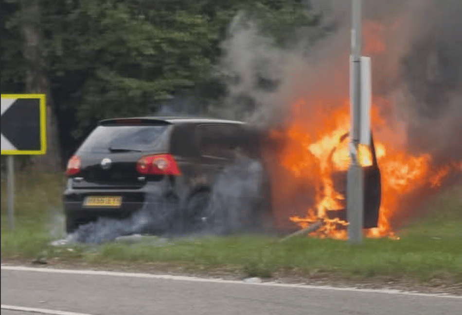 <p>This car fire at the roundabout junction of the A31 and A32 near Chawton occurred on the evening of August 6 (Photo: Timothy Brant-Coles).</p>