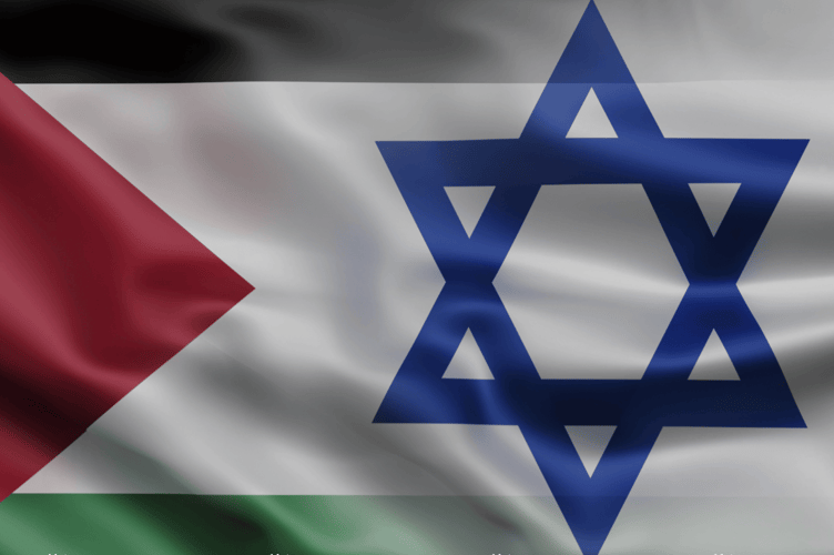 Palestine and Israel flags merged.