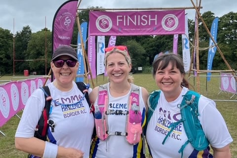 All smiles from Emma Moore, Annalisa Alexander and Nicola Pratt having completed the Serpent Trail 20km race