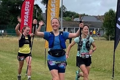 Sarah Hurford celebrates completing the Pigum 30-mile ultra