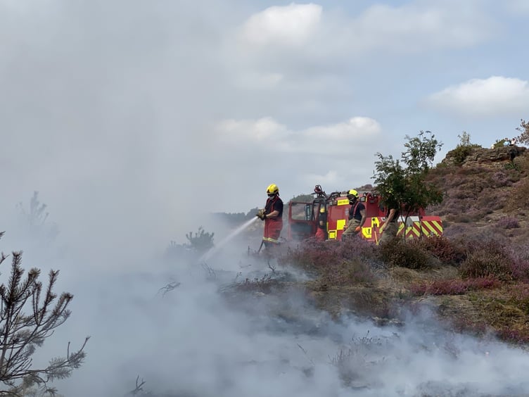 Fire fighters work to put out wildfire caused by BBQ on Churt Common