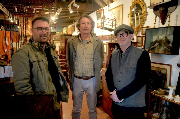 Stuart Warren (middle) with Alister Dryburgh and Drew Pritchard during filming at Haslemere’s Ark Stores for Salvage Hunters