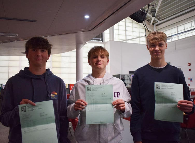 Students at Callington Community College show off their exam results (Picture: Callington Community College)