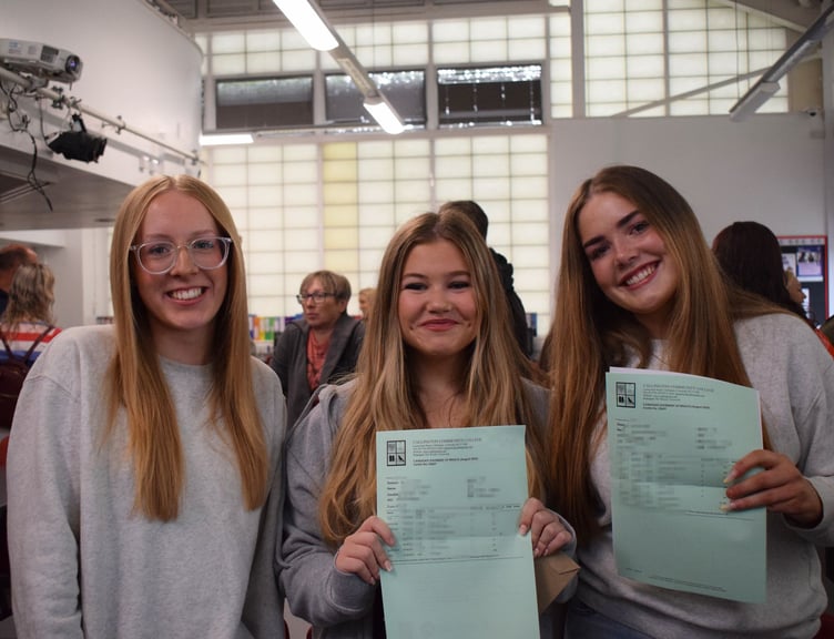 Students at Callington Community College sharing their delight after exam successes (Picture: Callington Community College)