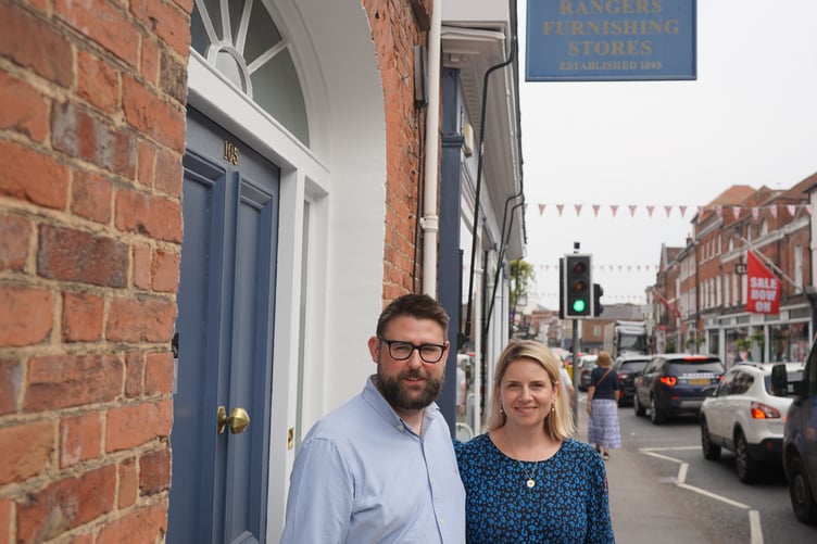 Tom and Anna Kirk outside Rangers Furnishing Stores