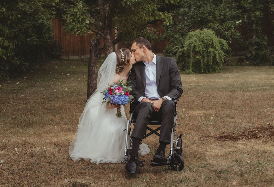 <p>Max Vardy, who has an incurable brain tumour, at his wedding to Georgie English.</p>
