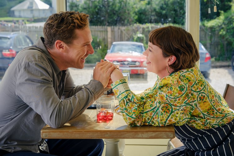 Benedict Cumberbatch and Olivia Colman in the fictional cafe 'We Got Crabs' from THE ROSES