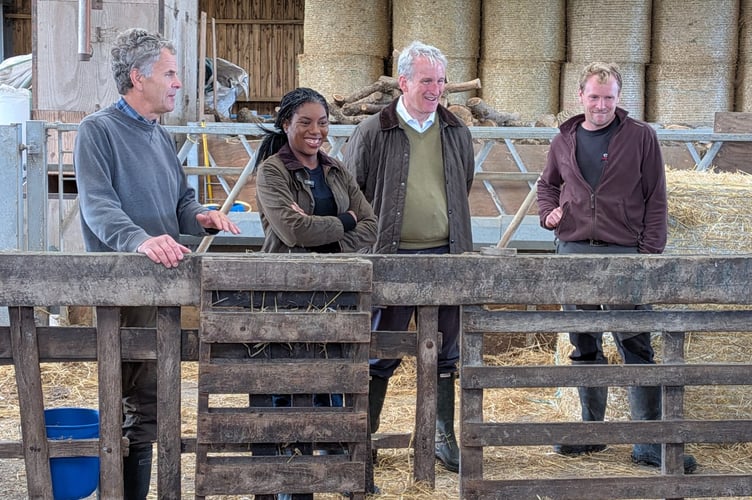 Tory leader Kemi Badenoch with East Hampshire MP Damian Hinds during a visit to the Petersfield farm of James and Harry Stanbridge.