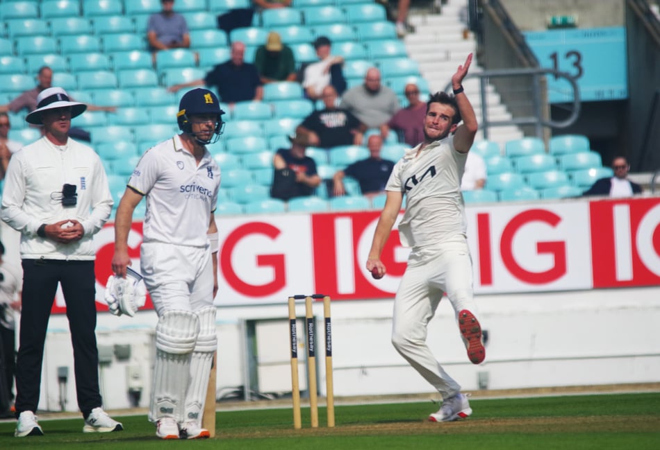 <p>Tom Lawes during his dramatic burst against Warwickshire (Photo: Mark Sandom)</p>