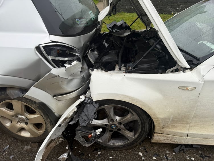 Two of the cars with severe damage after the incident at Westdown Road in Delabole (Picture: Adrian Jasper)