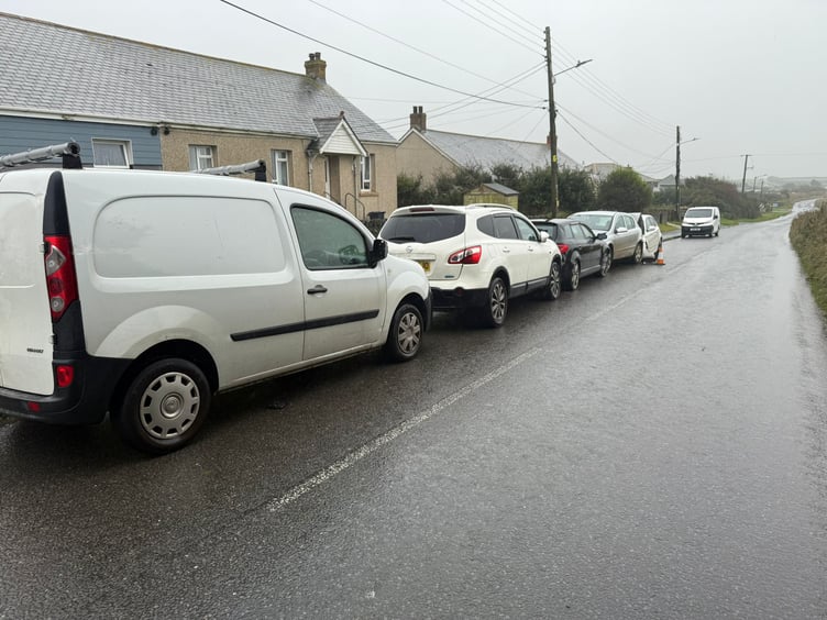 The scene where several cars were left with severe damage after the incident at Westdown Road in Delabole  (Picture: Adrian Jasper)
