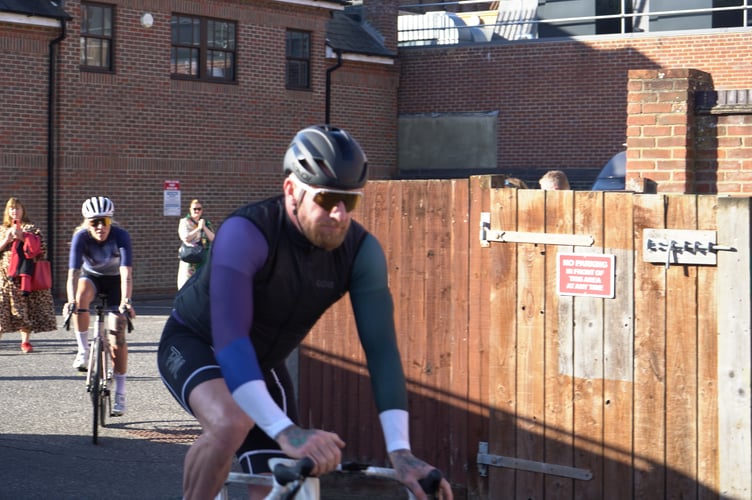 Sir Bradley Wiggins sets out on the Lourdes to Lourdes Cycle Ride in Farnham.