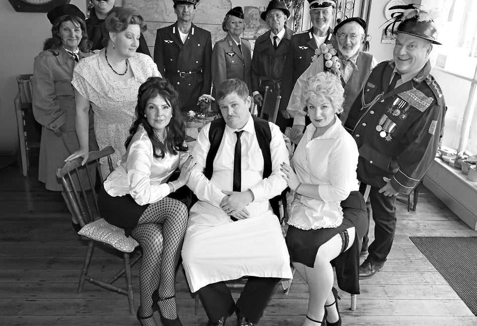 <p>The cast of The Grayshott Stagers' production of 'Allo 'Allo! gather in Café René.</p>