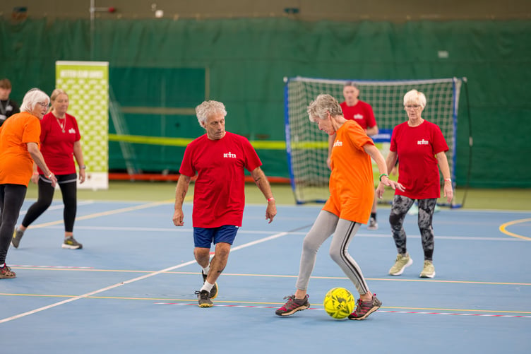Walking football in action