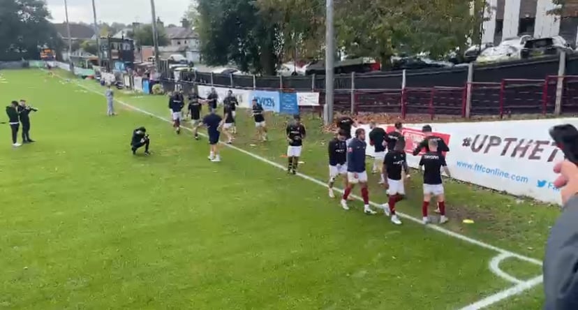 <p>Farnham Town FC warm up for the FA Cup qualifying clash with Sutton United.</p>
