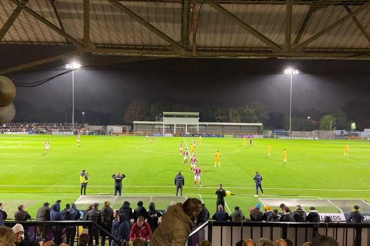 Action from Farnham Town's Emirates FA Cup fourth qualifying round replay at Sutton United