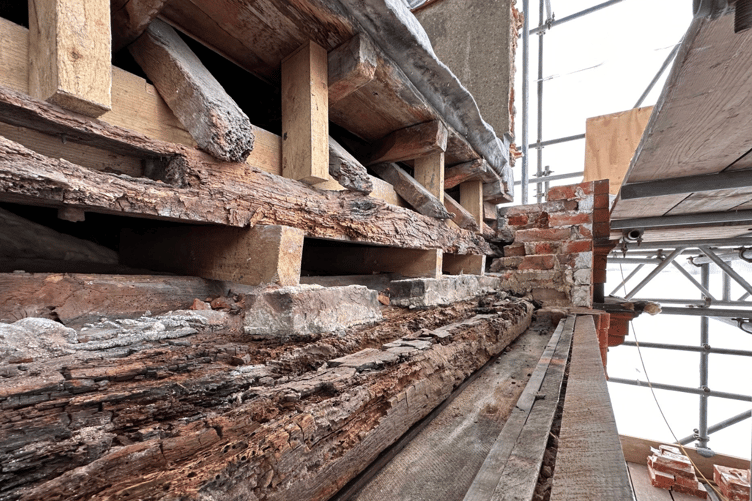 The crumbling roof of Farnham Museum.