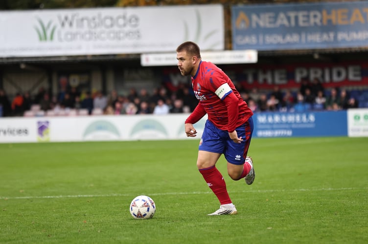 Josh Barrett drives forward for Aldershot during their 2-1 defeat against Tamworth (Photo: Ian Morsman)