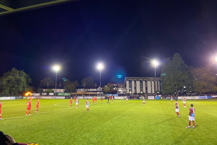 Action from Farnham Town's Southern League Premier South match against Walton & Hersham