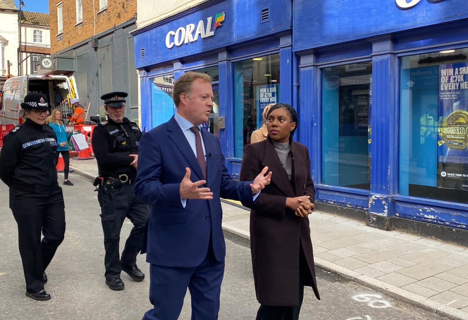 <p>Greg Stafford MP, front left, with Tory leader Kemi Badenoch during her visit to Farnham last year.</p>